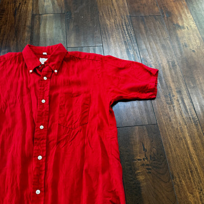 VINTAGE 1970’s Brent Red Flannel Short Shirt Button Down Medium Rockabilly