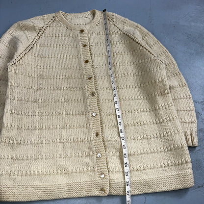 1970s VTG Sweater Cable Knit 70s 80s Ivory Off White Warm Grandma Core Button Up