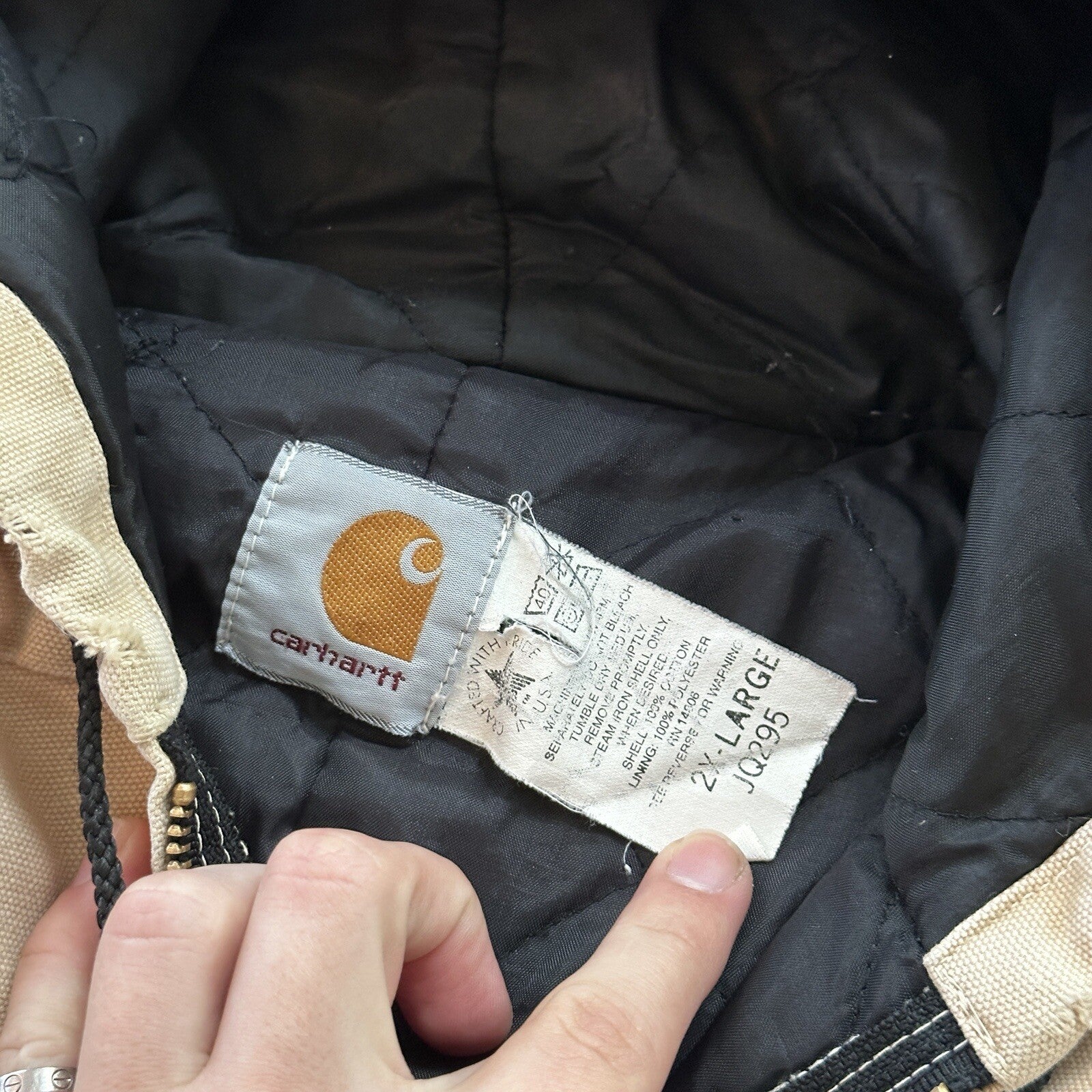 VTG 90s Carhartt Hooded Quilted Lined Tan Duck Canvas Jacket JQ295 2XL