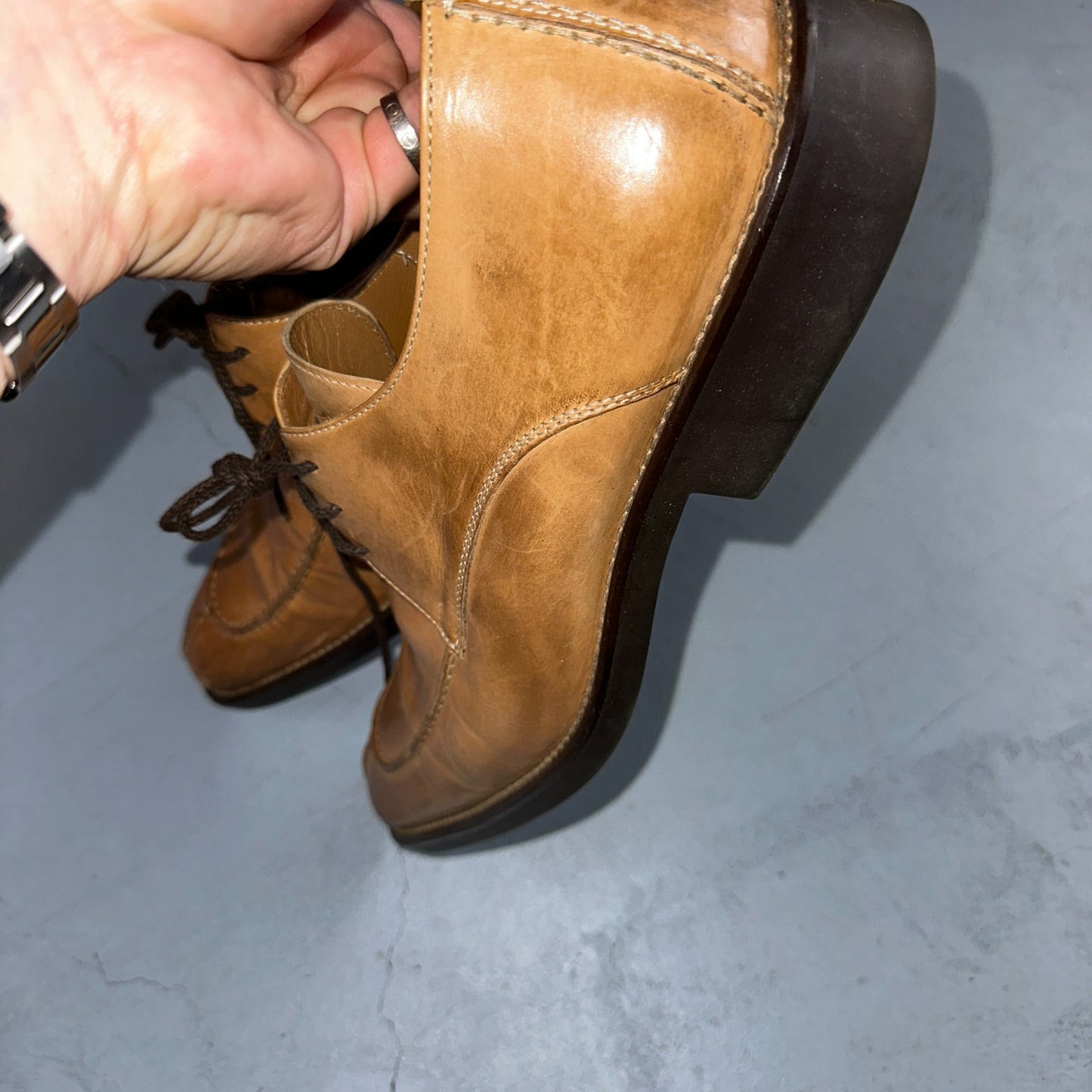 Michael Toschi Mario Men's Lace-up Brown Leather Shoes 8.5 Long Toe Classy