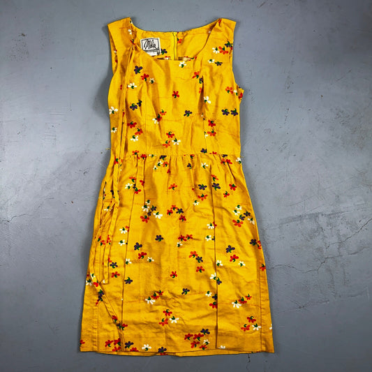 Vtg 70s Malia Honolulu Hawaiian Bright Flower Power Belted Maxi Dress Sz 14