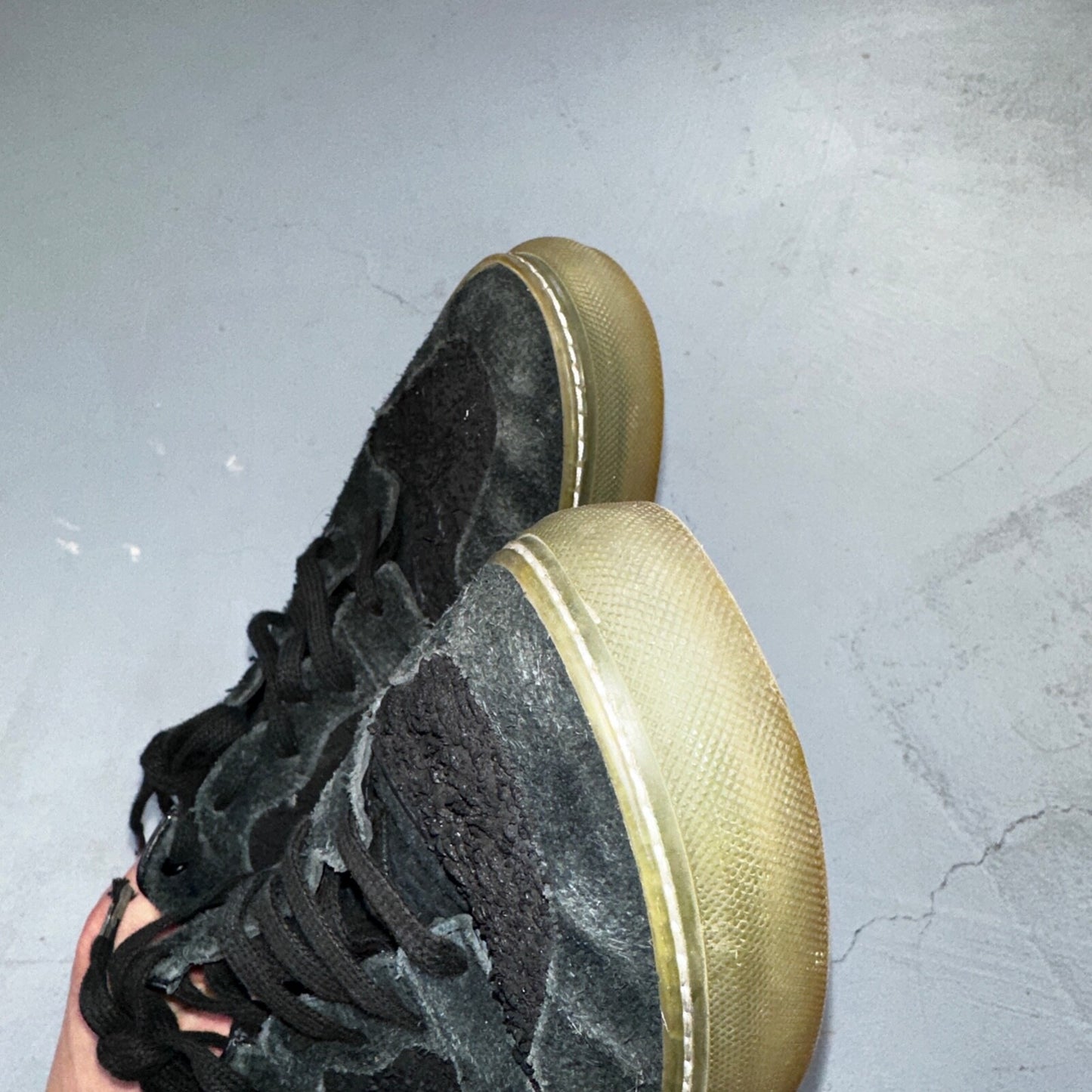 Balenciaga Paris Black Distressed Leather And Suede Sneaker Trainer Mens Size 42