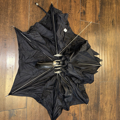 Vintage Telescoping Umbrella Leather Handle and Case 70s 80s Antique Black Basic