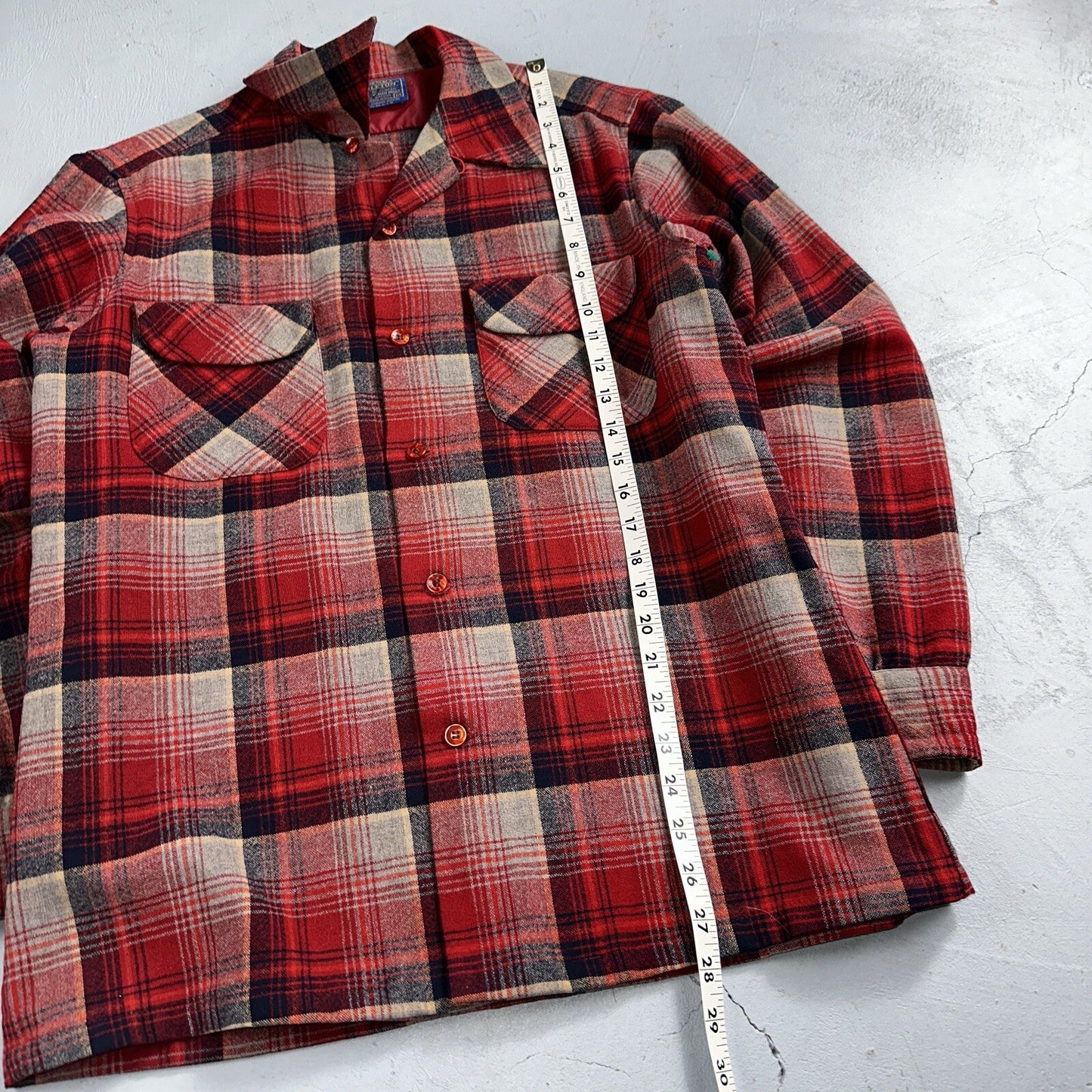 Pendleton 1970s Loop Collar Board Shirt Wool Plaid Flannel Shirts Red Black M