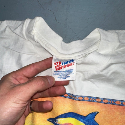 Vintage 1992 A Delicate Balance Dolphins Humanitees T Shirt Hanes XL 90s Flordia