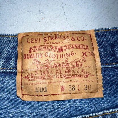 Levis 501 Vintage 90s USA XX Straight Leg Jeans Blue Med Wash 38x30 Act 36x29