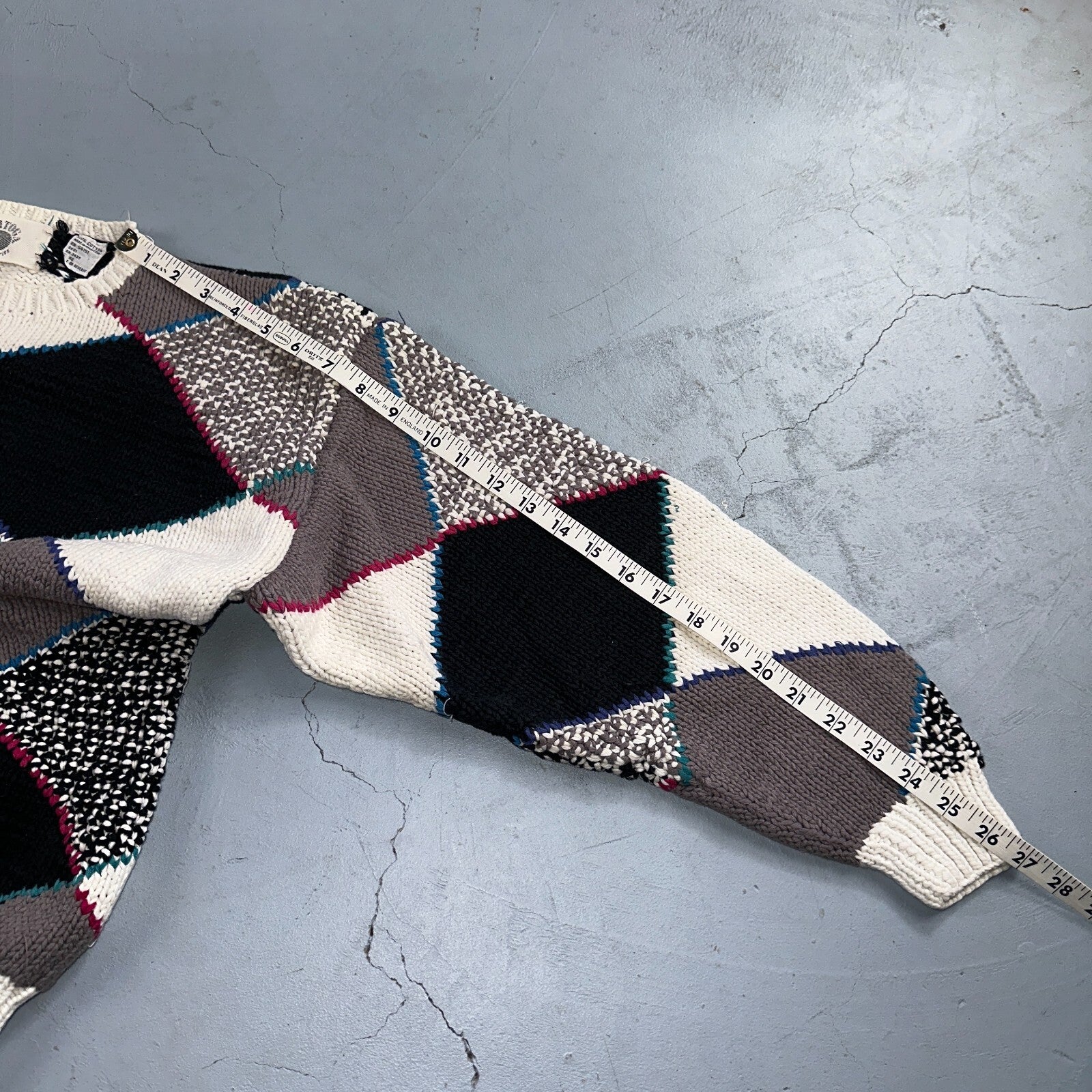 Vintage 80s Saratoga Robert Peritz Striped Cotton Cable Knit Golf Sweater Chic