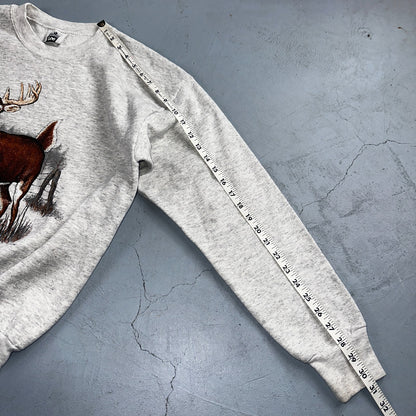 Vintage Buck White Tail Crewneck Sweatshirt Size Large Lee USA Gray Deer Hunting