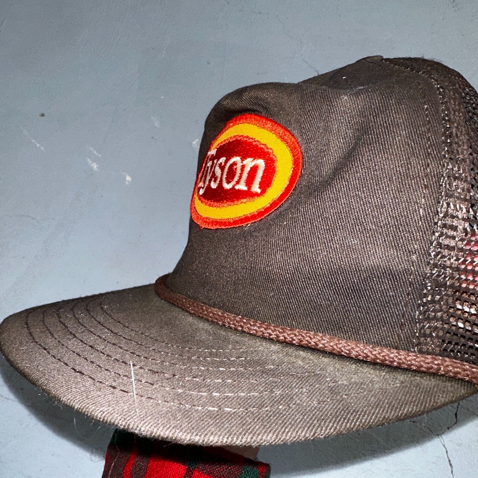 Vintage Tyson USA Made Patch Trucker Hat Strap Back Adjustable Mesh Mike Brown