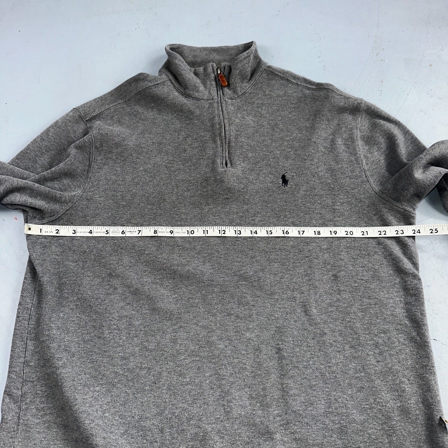 Polo Ralph Lauren Sweater Mens Large Gray Heather 1/4 Zip Mock Neck Pony VTG