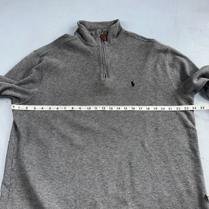 Polo Ralph Lauren Sweater Mens Large Gray Heather 1/4 Zip Mock Neck Pony VTG