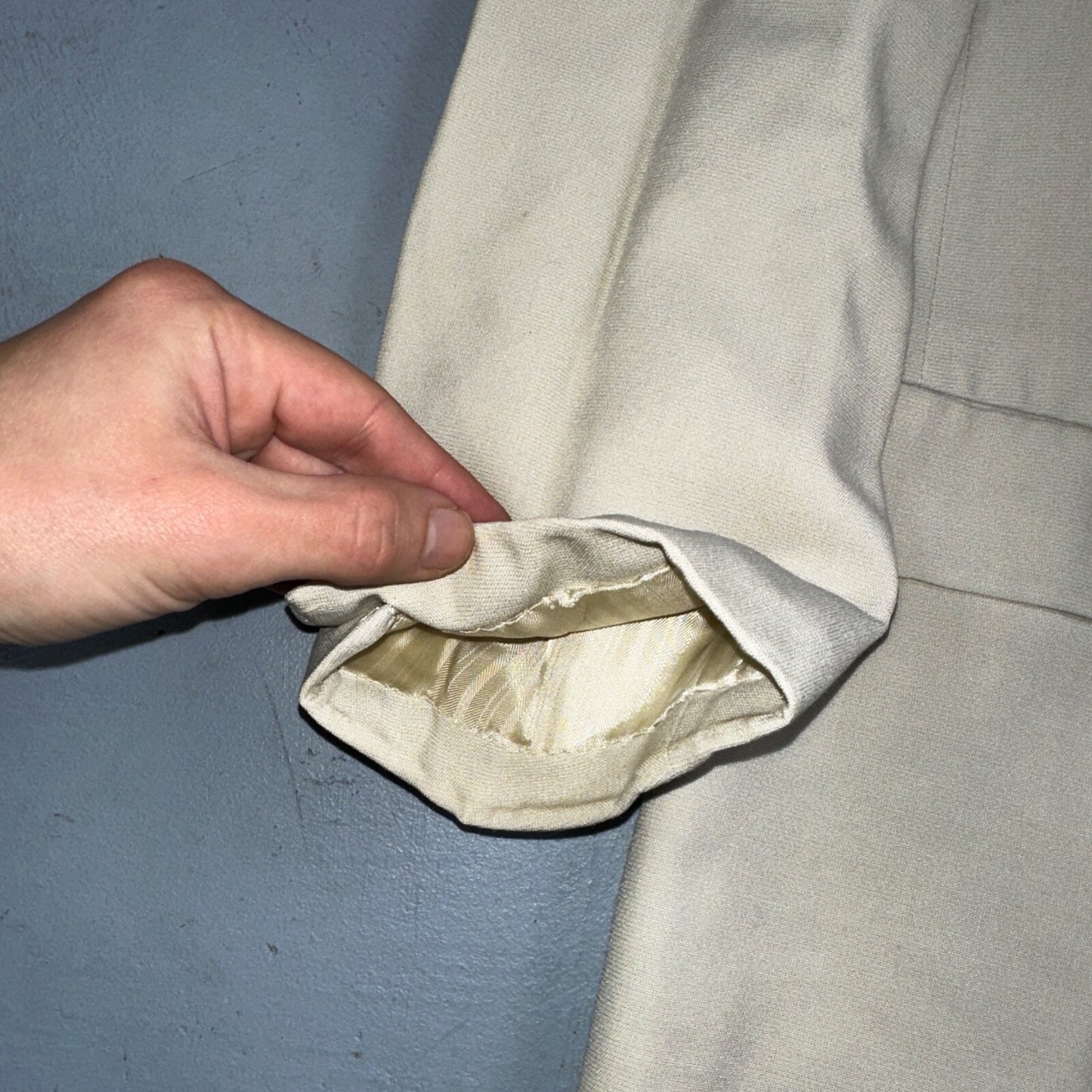 VTG Mens Suit 42 Jacket Coat 1970s Rockabilly 60s 70s USA White Thin Cream Rose