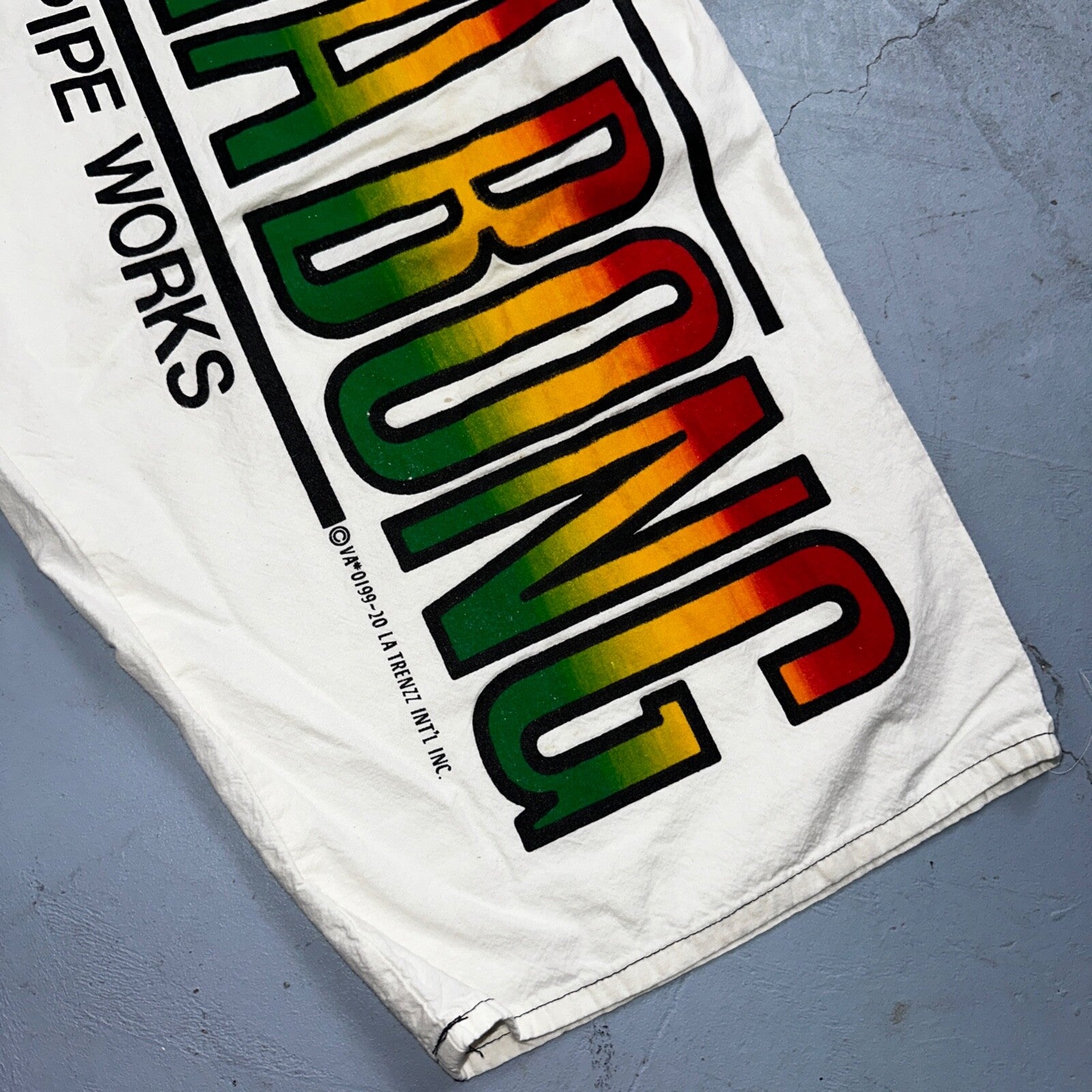 Rasta Bong Pipe Works Long Shorts White 100% Cotton One Size La Trenzz VTG 90s