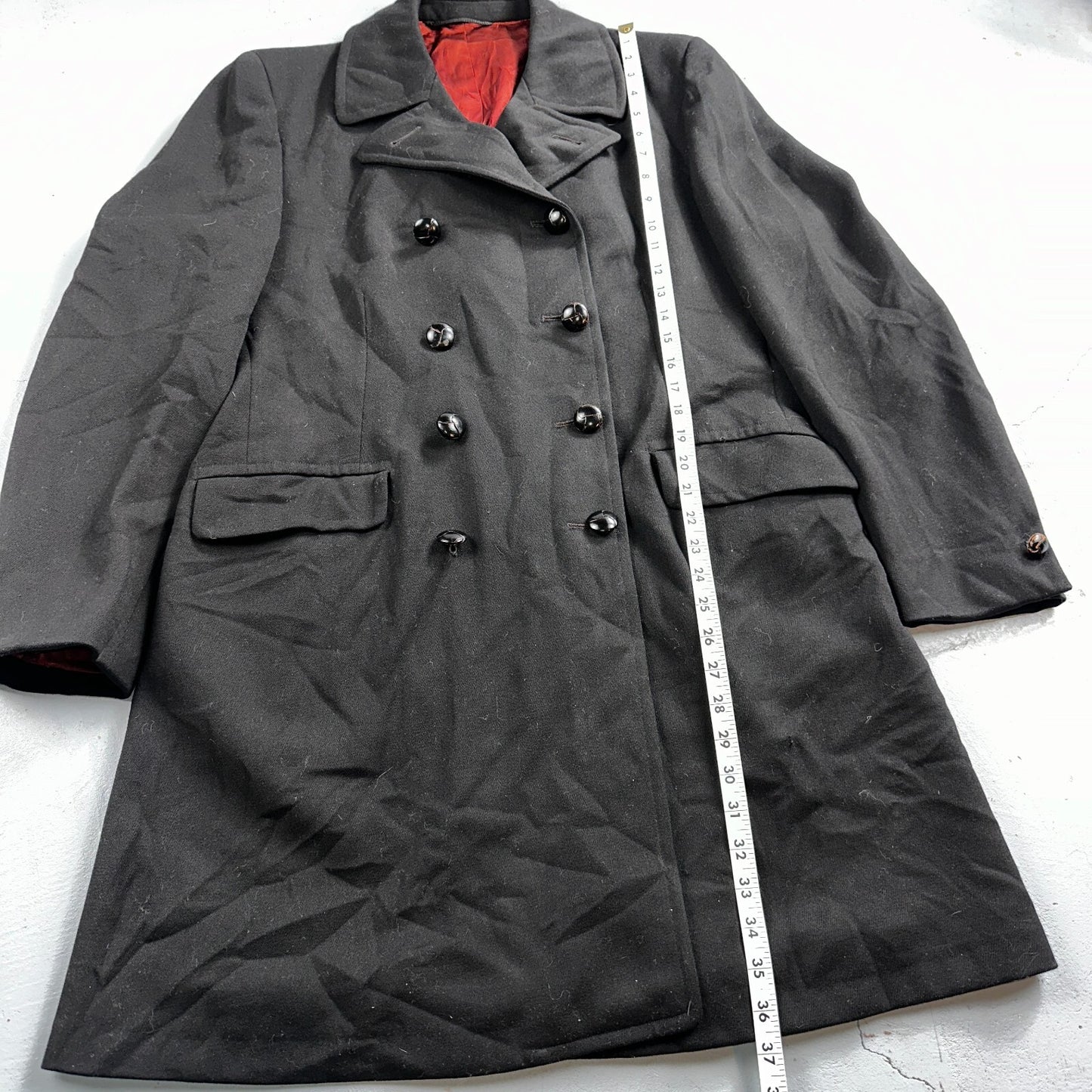 Vintage 1960s Black Wool Military Pea Coat Rockabilly 60s Double Breast Jacket