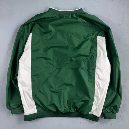 Vintage 90s Nike Men's Swoosh V-Neck Green Pullover Windbreaker XL Center Swoosh