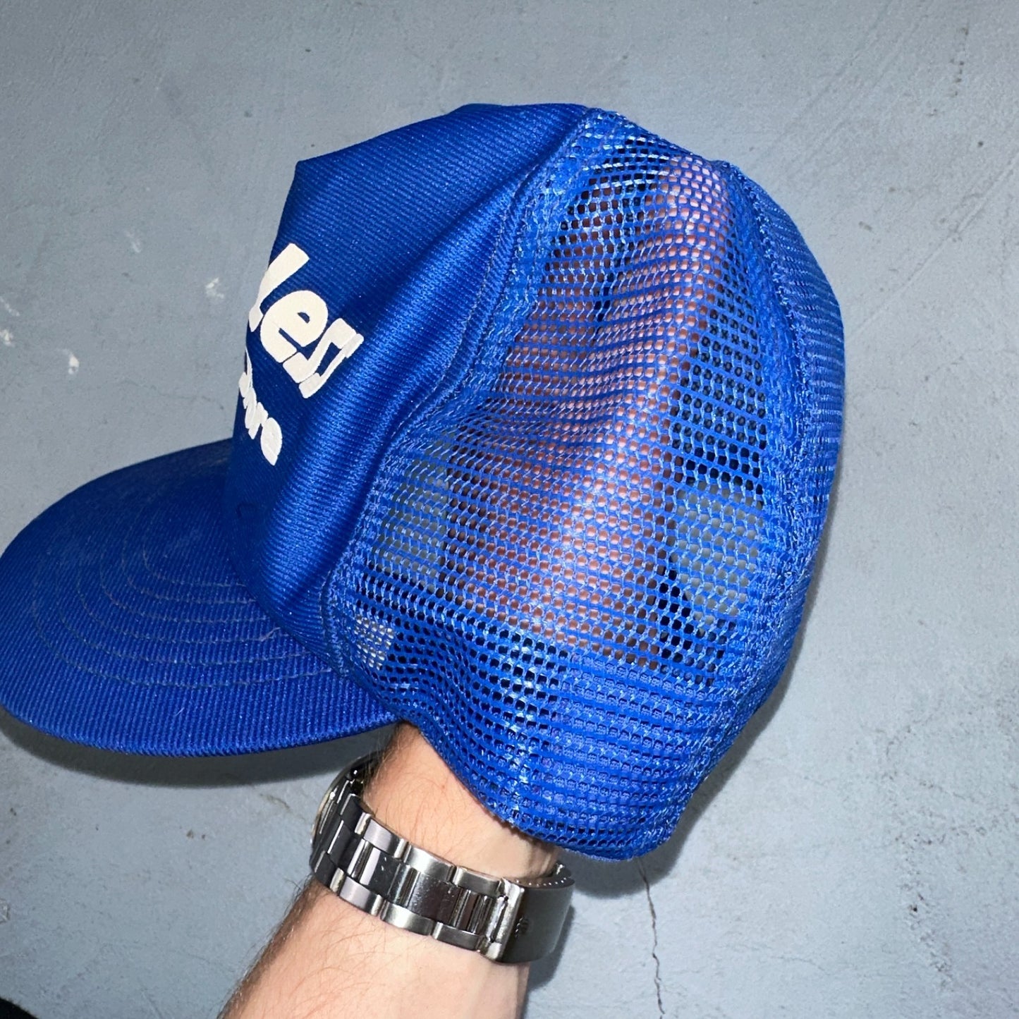 Vintage Pay Less Drug Store Hat Blue Mesh Snapback Pharmacy Promo Trucker Cap US