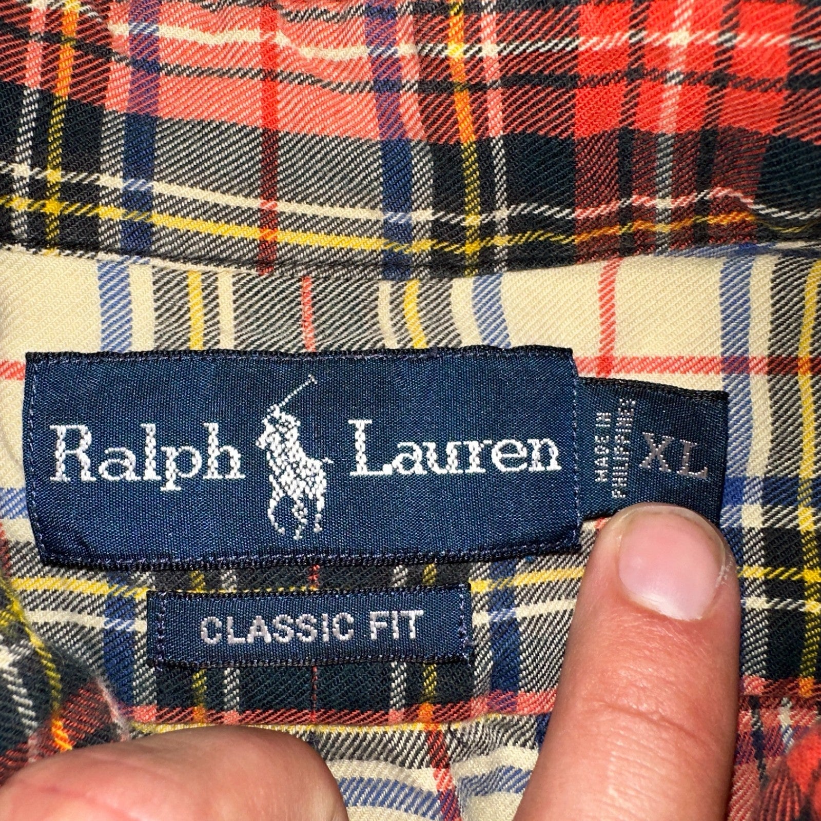 Ralph Lauren Classic Fit XL Plaid Shirt Red VTG Button Down Cotton Wool Blend