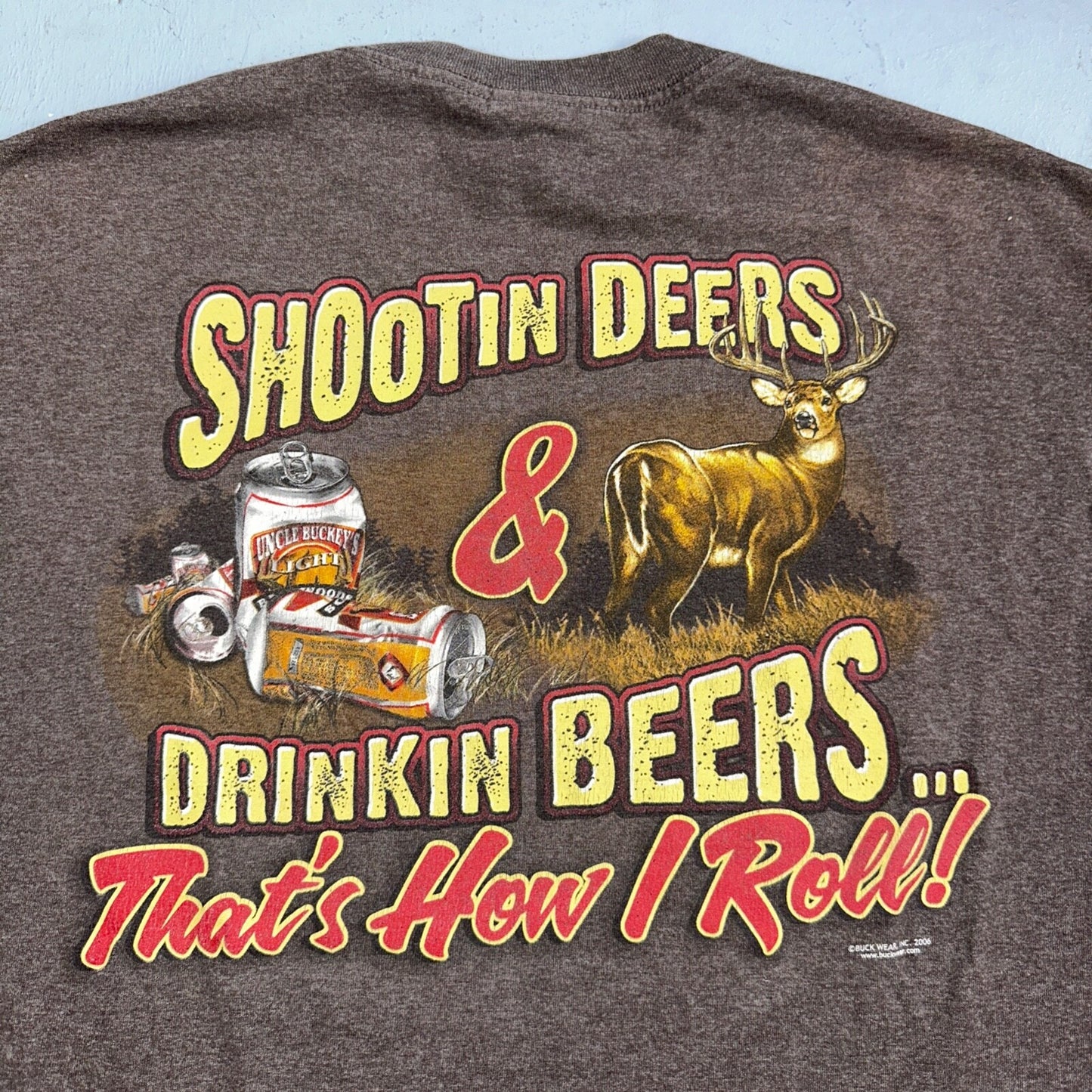 Buck Wear Funny Deers and Beers VTG T Shirt Redneck Brown Y2K Cool Hunting Joke