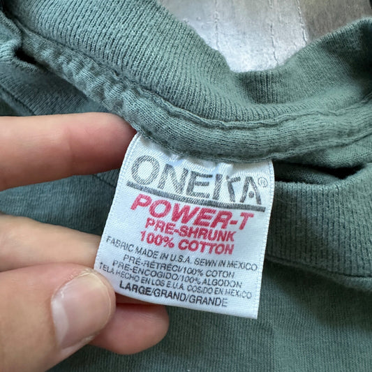 Oneita Spirit Mountain Casino VTG T Shirt Single Stitch Slate Green Fox L