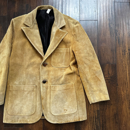 VTG 1960s Brown Leather Suede Hippie Western Coat Jacket 44 Rockabilly 60s 70s