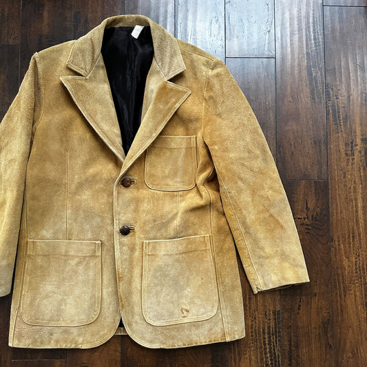 VTG 1960s Brown Leather Suede Hippie Western Coat Jacket 44 Rockabilly 60s 70s