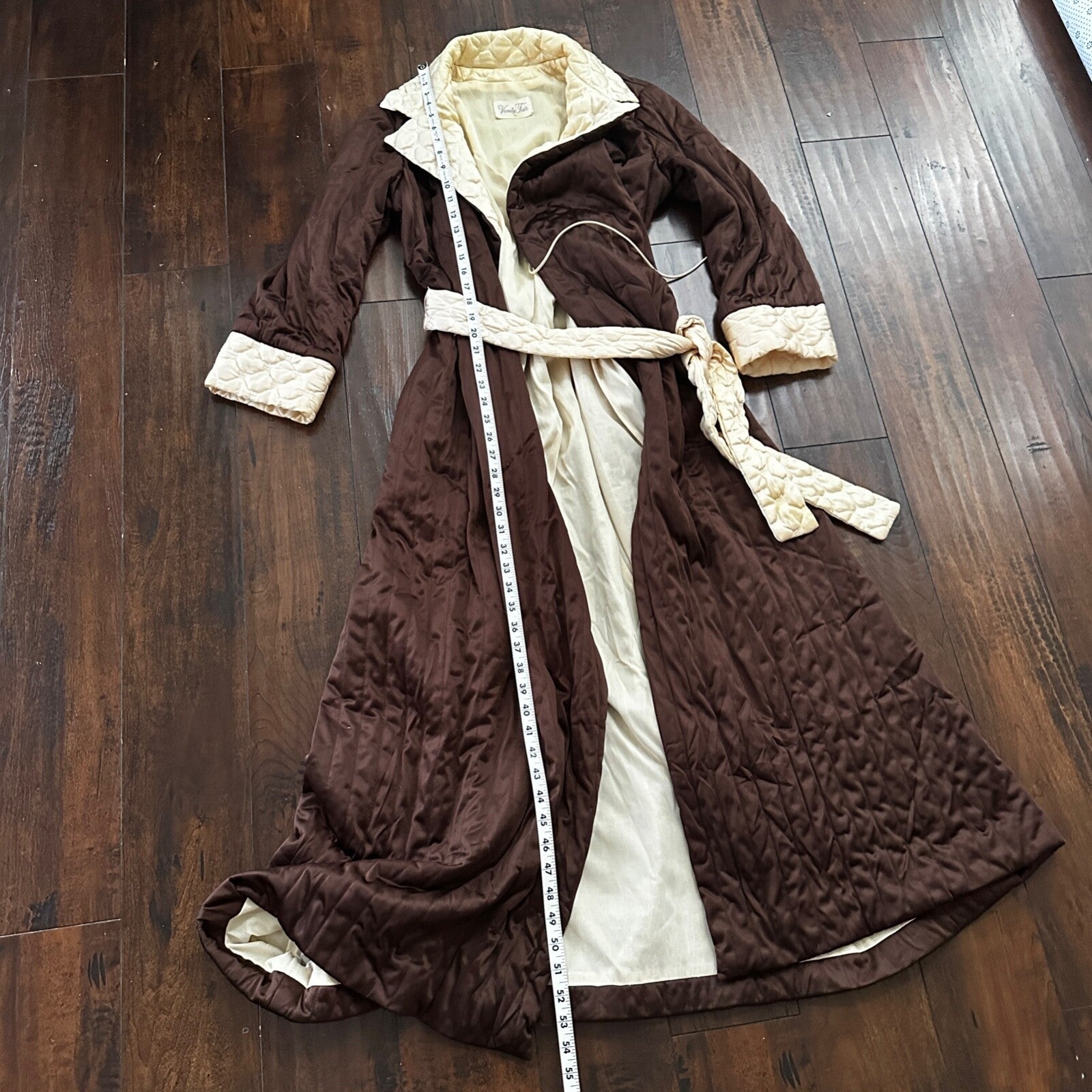 VTG Mod Brown VANITY FAIR Wrap NYLON Peignoir Robe Nightgown Gown