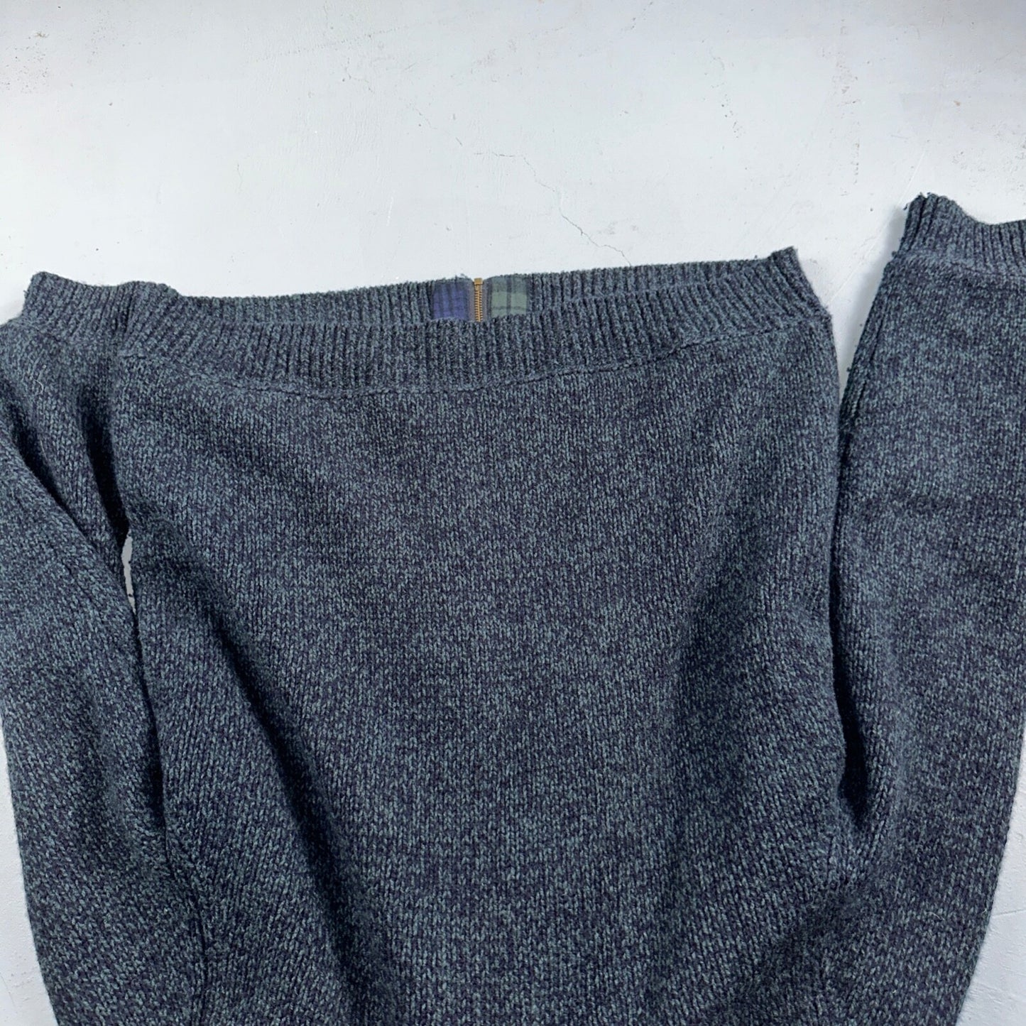 LL Bean Lambs Wool Blue Sweater Full Zip Flannel Plaid Lined Mens L Vintage