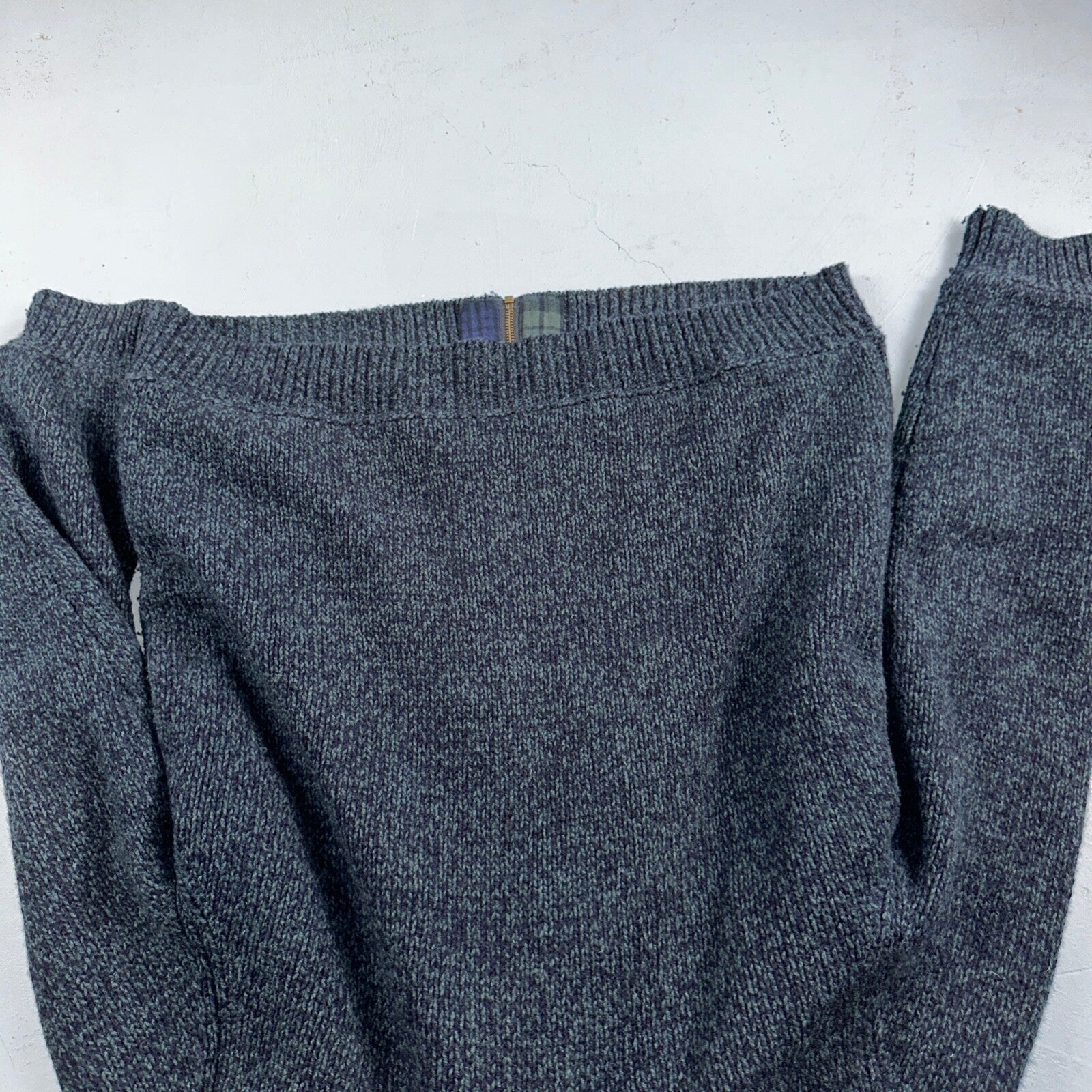 LL Bean Lambs Wool Blue Sweater Full Zip Flannel Plaid Lined Mens L Vintage