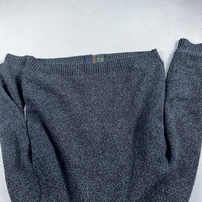 LL Bean Lambs Wool Blue Sweater Full Zip Flannel Plaid Lined Mens L Vintage