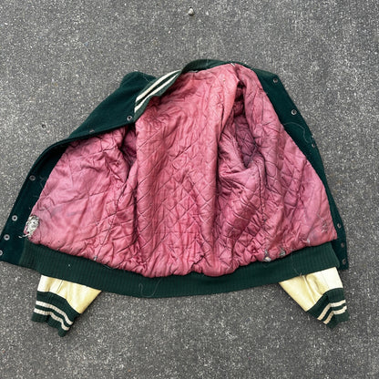Vintage Letterman Jacket Green White Leather Wool TOM Named Simple Basic 1960s