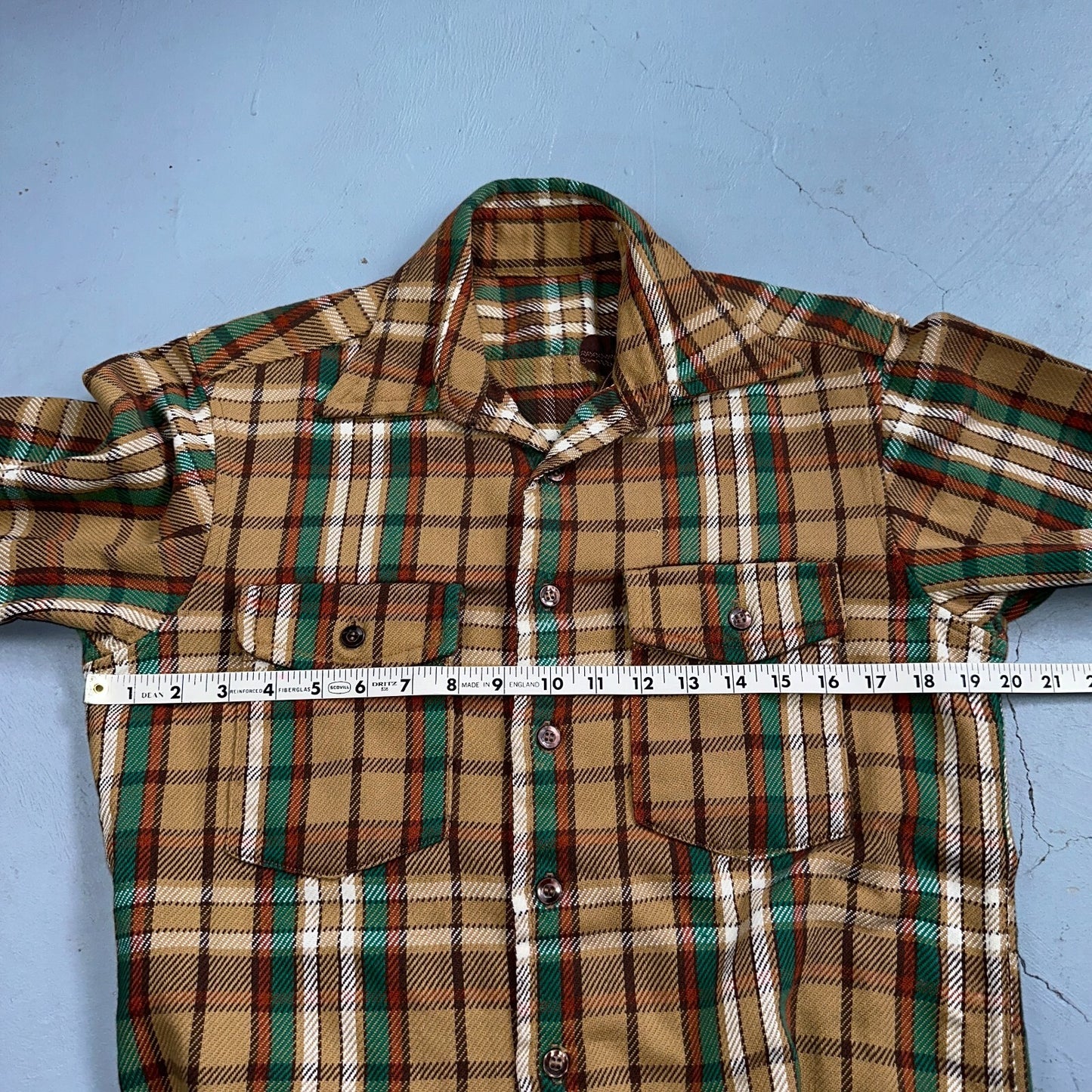 VTG Big Mac JC Penny Thick 100% Cotton Flannel Work Shirt M 70s Plaid Thrashed