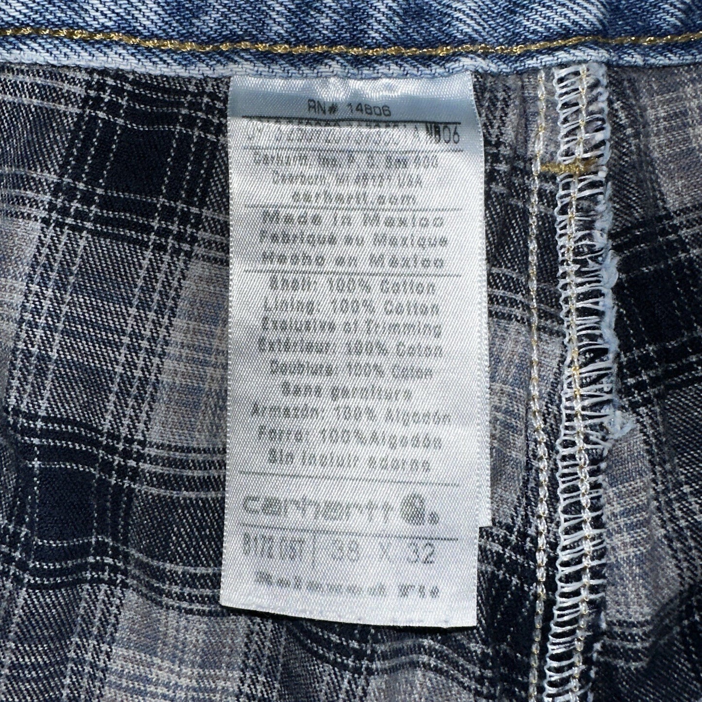 Carhartt Jeans Mens 38x32 Blue Denim Flannel Lined Relaxed Fit Chore Workwear