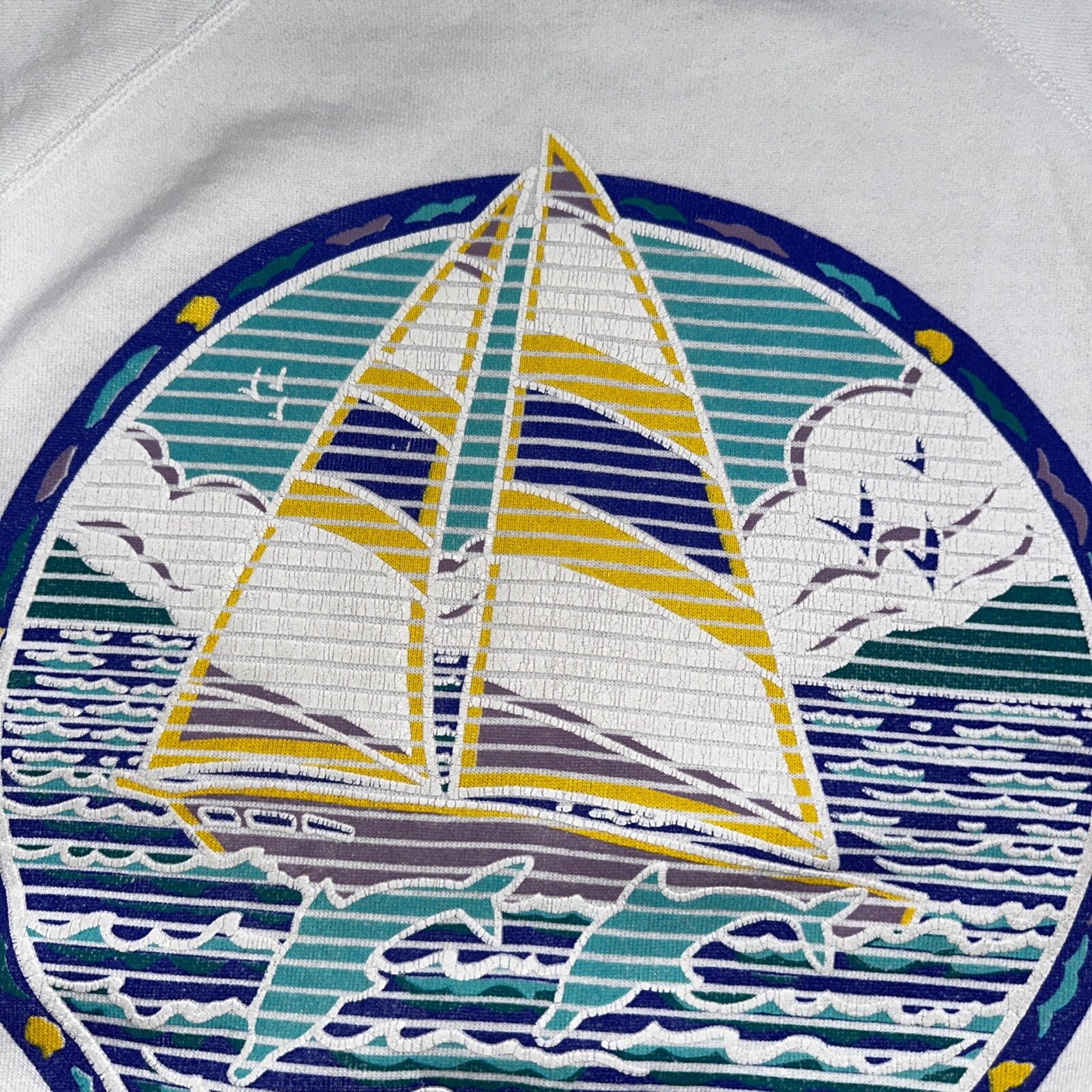 Ocean Keep Clean Hawaii Sail Boat VTG 80s Crewneck Sweatshirt White Earth Peace