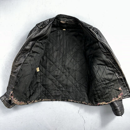 Vintage 50s 60s Black Leather Motorcycle Jacket Cafe Racer Biker 38 1950s 1960s