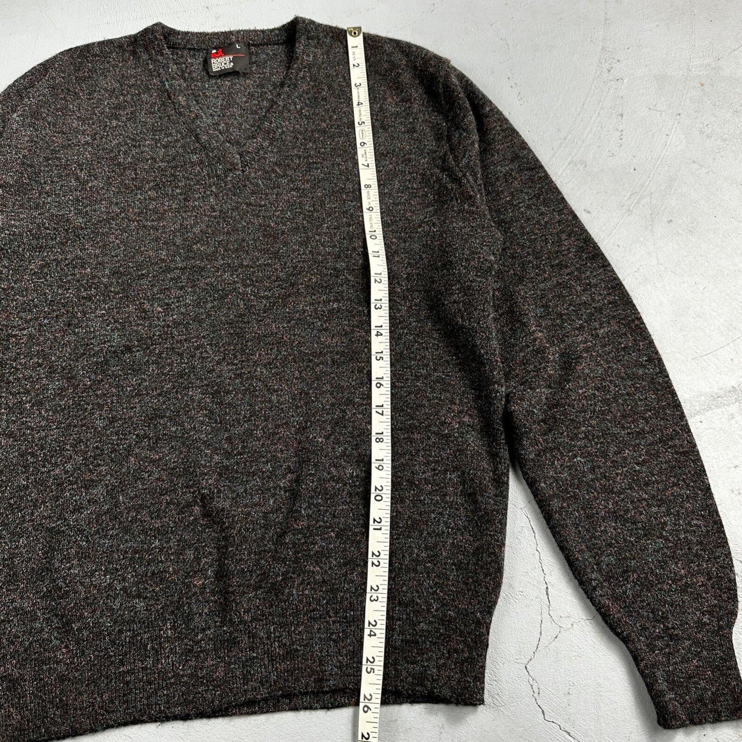 Robert Bruce Vintage Sweater Mens L Gray V Neck Knit Pullover 90s