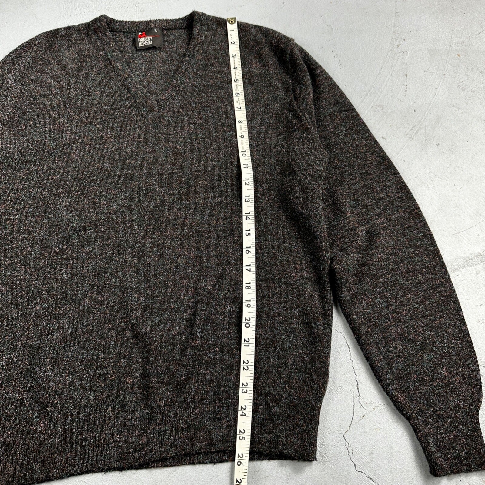Robert Bruce Vintage Sweater Mens L Gray V Neck Knit Pullover 90s