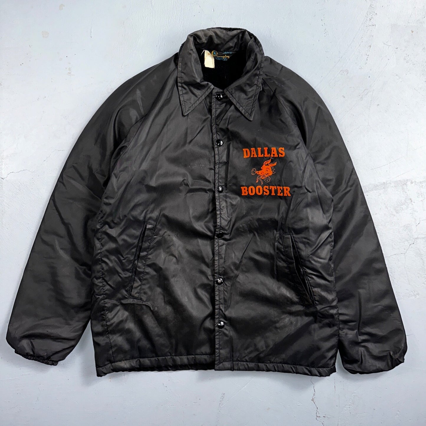 Champion Rare Vintage 70s Button Up Black Coach Windbreaker Lined Dallas Booster