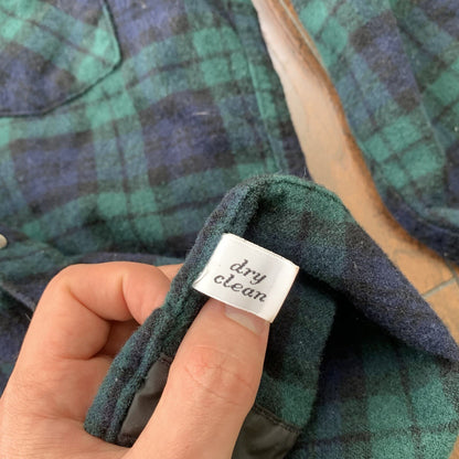 Pendleton Wool Plaid Shirt Western Wear VTG USA Green Pearl Snap Flannel 70s