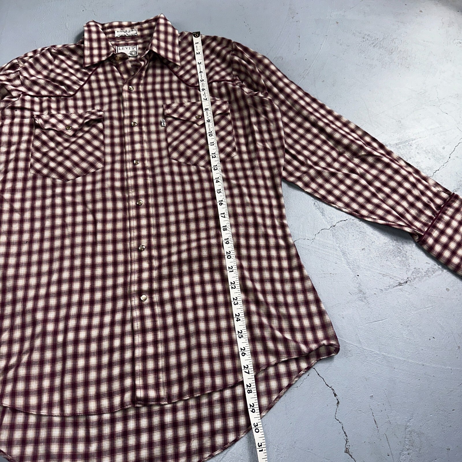 Levis VTG 1980s Pearl Snap Button Shirt Mens L Plaid 80s Cowboy Shirt Korea LS