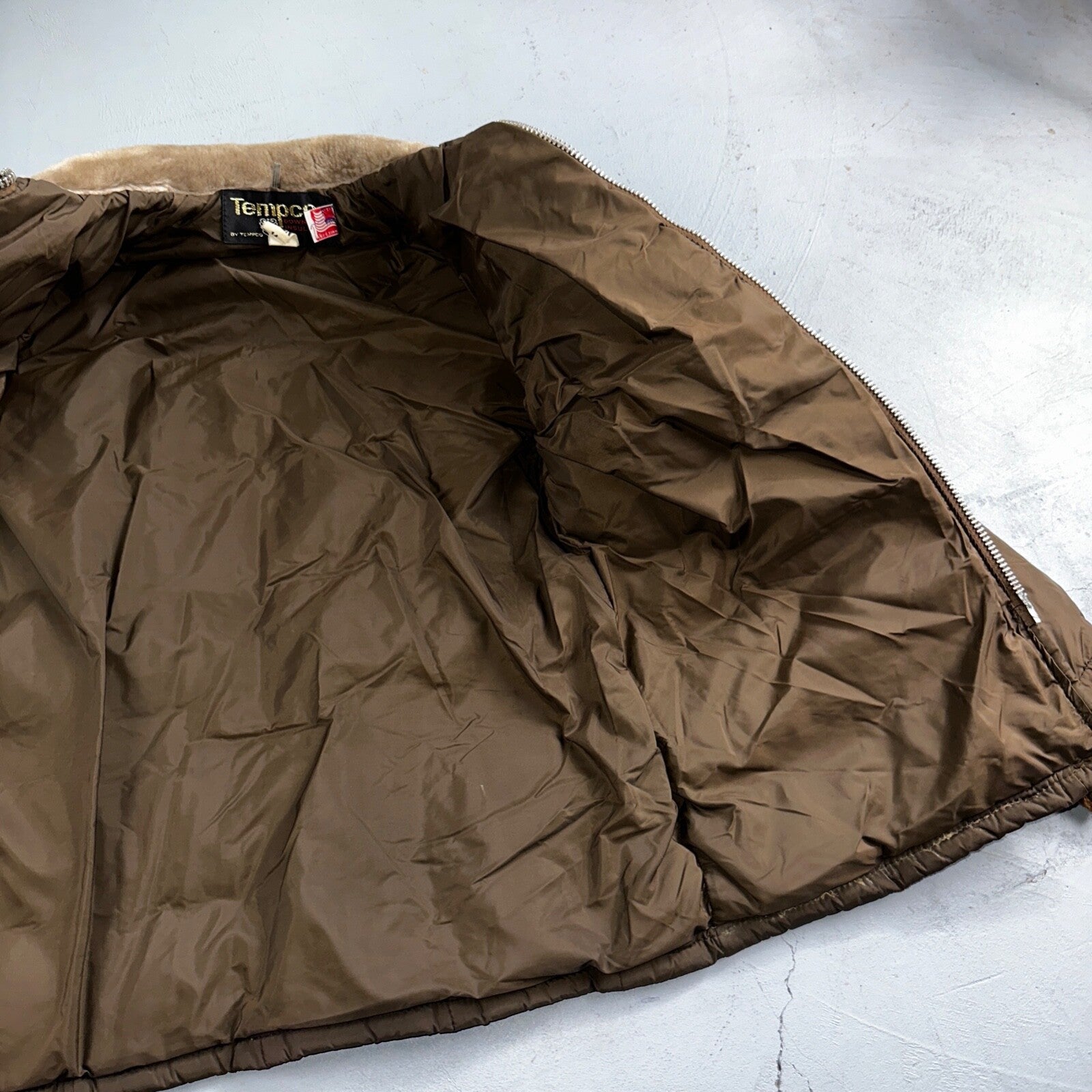 Vintage Tempco Goose Down Insulated Puffer Jacket Brown Size 14 USA 1970s 70s