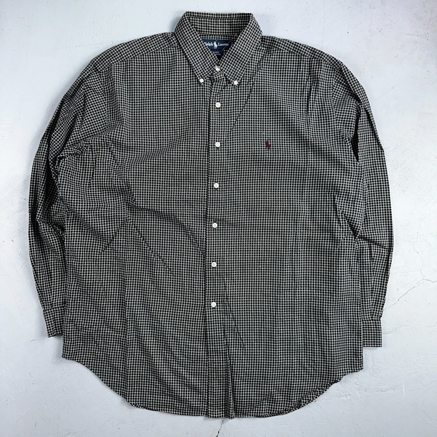 Ralph Lauren Polo VTG Button Down Shirt Men's L Black Plaid Blake Checker Board