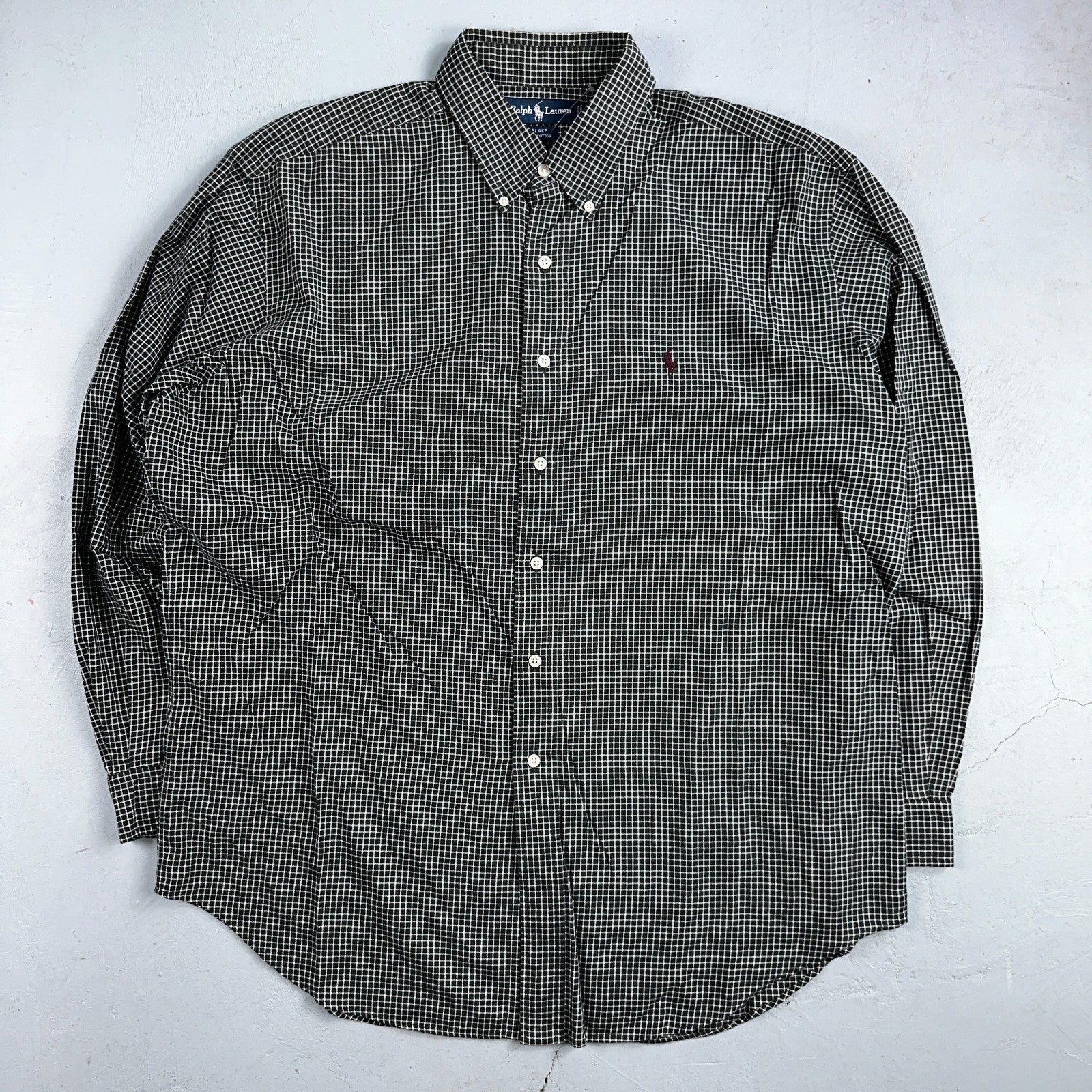 Ralph Lauren Polo VTG Button Down Shirt Men's L Black Plaid Blake Checker Board