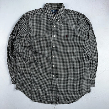 Ralph Lauren Polo VTG Button Down Shirt Men's L Black Plaid Blake Checker Board