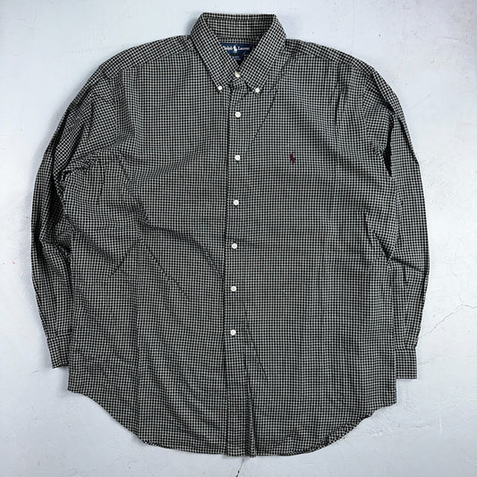 Ralph Lauren Polo VTG Button Down Shirt Men's L Black Plaid Blake Checker Board