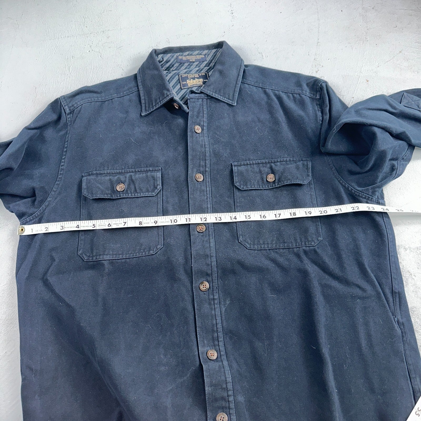 Levis Button Up Shirt Mens M Blue Flannel Long Sleeve Heavyweight Cotton Shacket