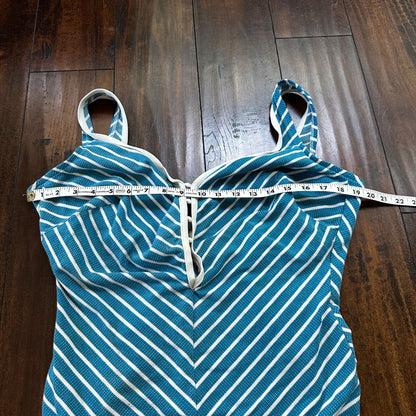 VTG 60s Bodysuit Fits Women's M Built in Bra Blue Striped Swim Rockabilly barbie