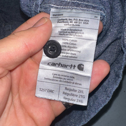 Carhartt Chambray Work Shirt VTG 2XL Demin Long Sleeve Button Up Heart Logo 60s