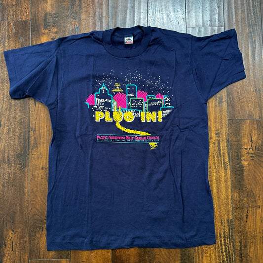 Plug In City PDX Oregon 1992 VTG T Shirt Electricity Fun Running Difference 90s
