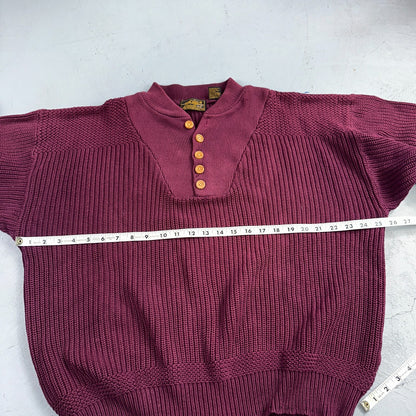 Eddie Bauer VTG 80s Sweater Mens Large Maroon Knit Henley Pullover Outdoor