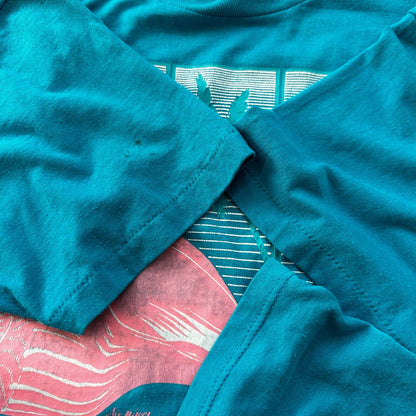 Flordia Clearwater Beach 90s USA Vintage T Shirt Blue Shell Pink Cute Palm Tree